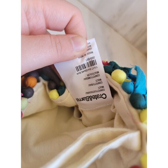 Crate Barrel large white Stocking rainbow pom pom unique - Picture 9 of 9